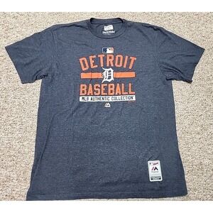 Majestic Authentic MLB Detroit Tigers Baseball Blue Gray T-shirt‎ Men's Size XL